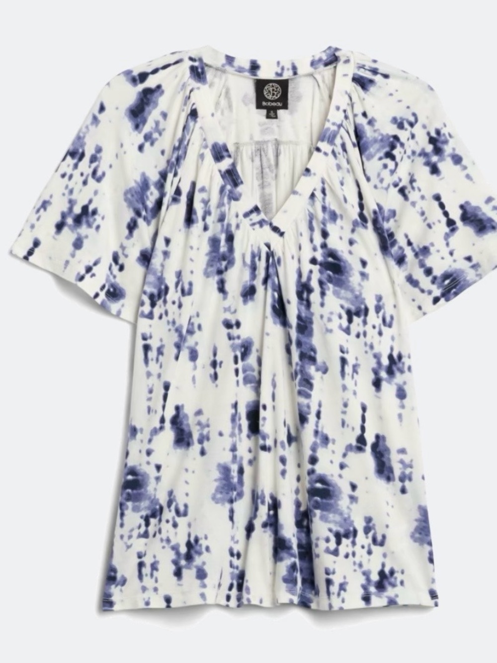 bobeau Blue and White Tie-Dye V-Neck Flutter Sleeve Tunic